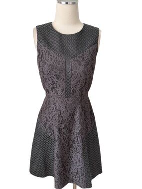ANTHRO Ali Ro Sleeveless Lace-Overlay A-Line Dress in Charcoal SZ 2/4